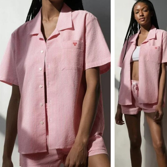 TNA Aritzia Baltimore Button Up Striped Short Sleeve Sz XS - Picture 1 of 6